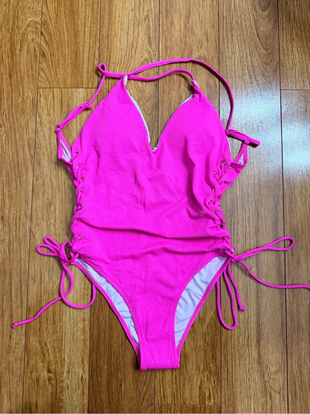 Women’s Hot Pink Lace-Up One-Piece Swimsuit Size Medium